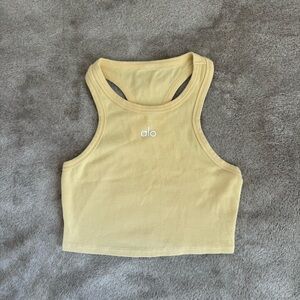 ALO Yoga Ribbed Racerback Crop Top - Pale Yellow